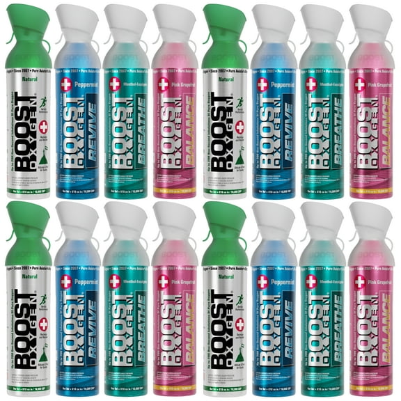 Boost Oxygen Natural Portable 10 Liter Oxygen Variety Canister, 16 Pack