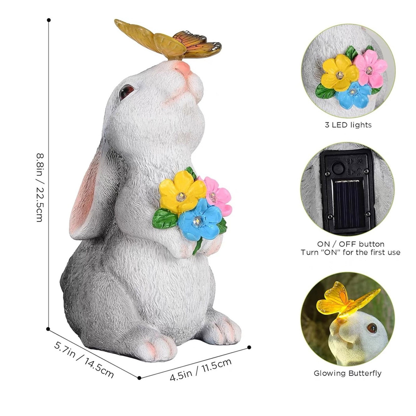 YOHAVEN Outdoor Solar Rabbit Lamp Resin Sculpture Waterproof Garden Lights Decorative Bunny Shape Solar Powered Yard Pathway Courtyard Lawn Patio Holiday Decor