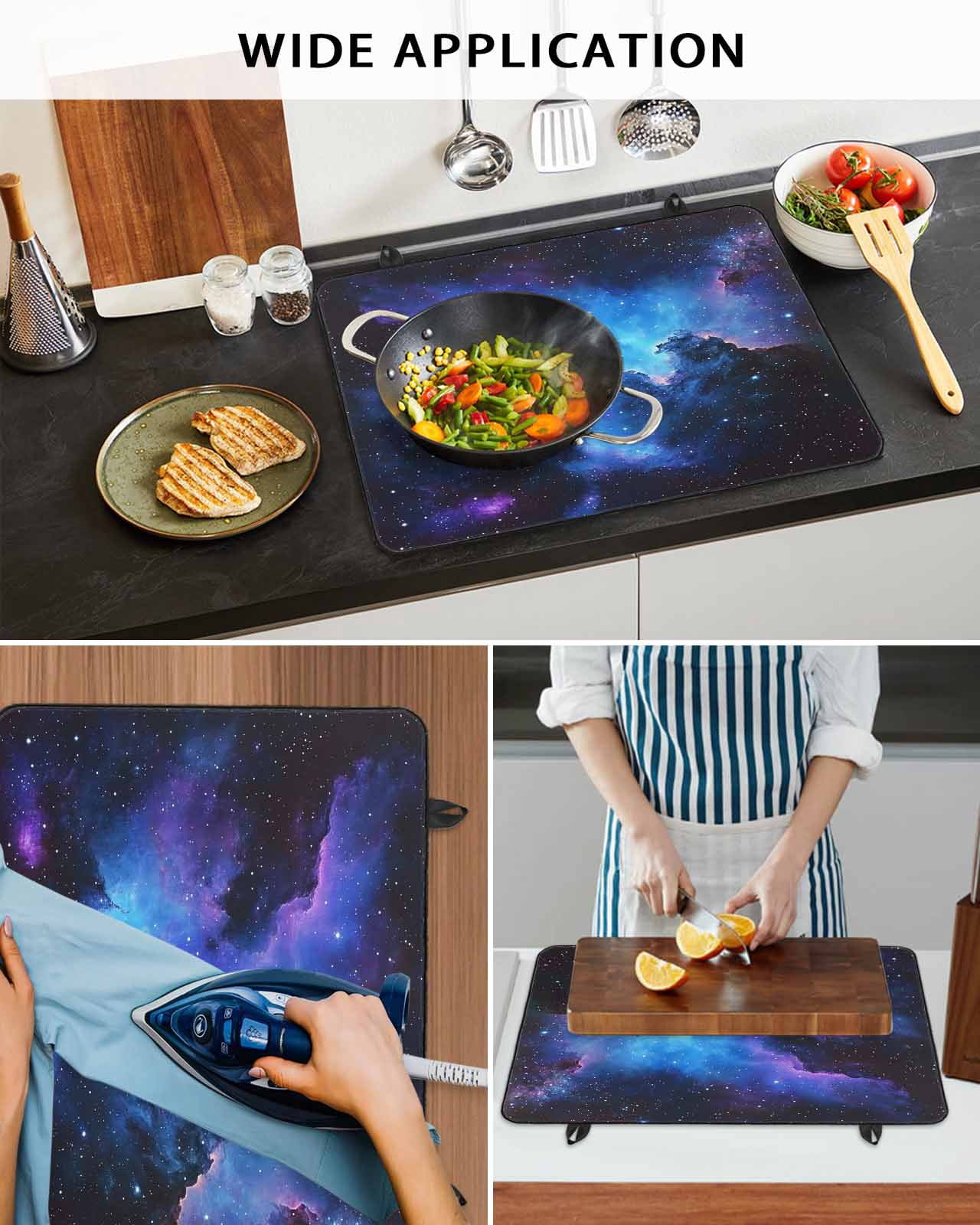 nqOlkjepod Large Induction Cooktop Protector Mat 24"x21", Blue Purple Sky Stove Top Covers for Electric Stove, Modern Abstract Night Stars Decorative Stove Burner Cover Mats, Glass Top Stove Cover