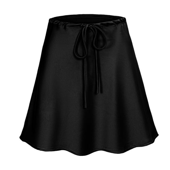 Pimfylm Women's Satin Drawstring Mini Skirt Silk Elastic High Waisted Casual A Line Short Skirts Black, L