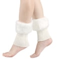 thumbnail image 3 of AINIYS Women Faux Fur Trim Boot Cuffs Furry Fuzzy Leg Warmers Winter Knitted Boot Socks Ankle Warmers for Girls White Free Size, 3 of 3