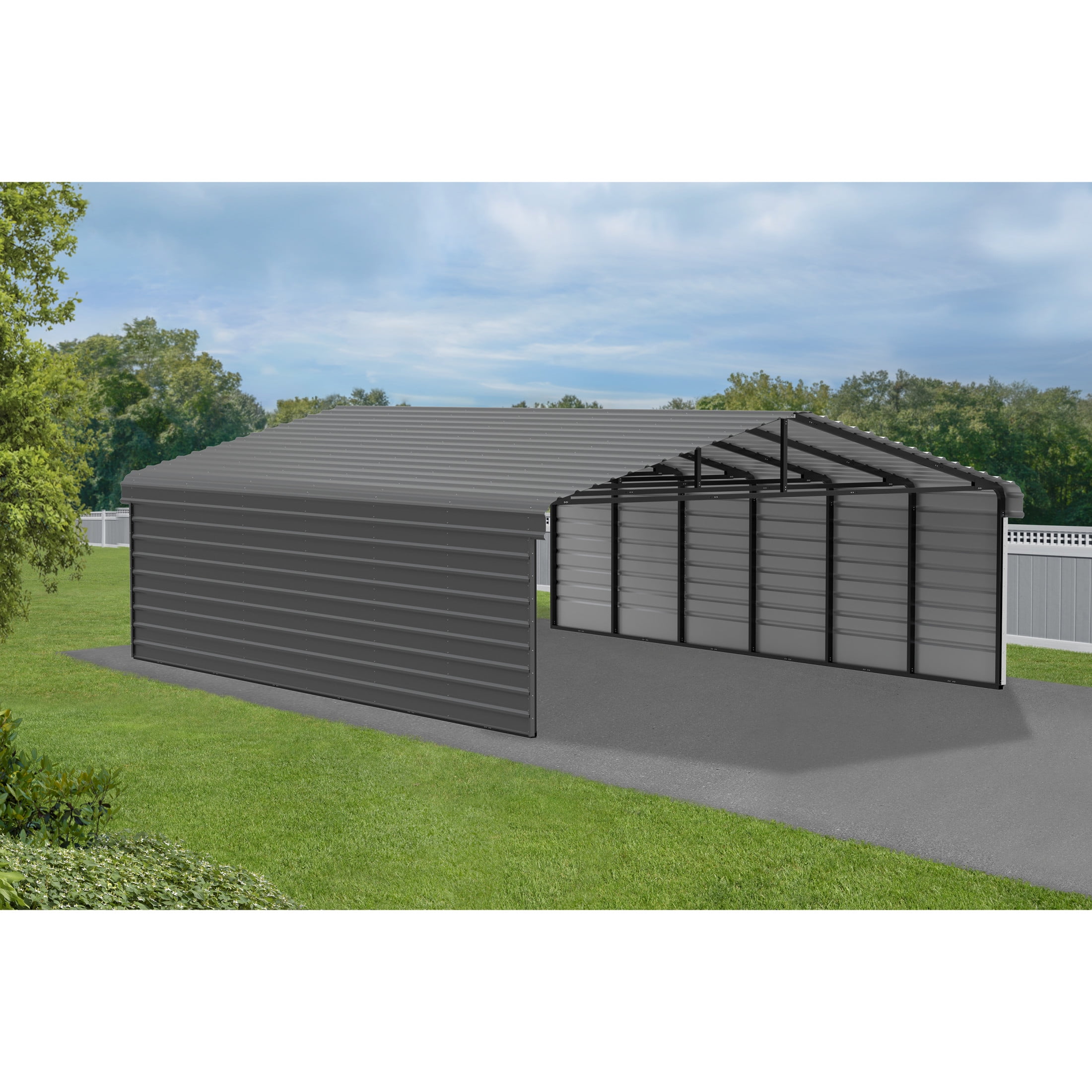 Arrow 20 x 29 x 7 ft Eggshell Steel Carport With 2 Side Wall Kit