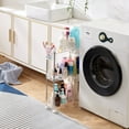 thumbnail image 4 of VECELO 3-Tier Rolling Utility Cart with Lockable Caster Wheels, Extra Hanging Cups and Hooks, Storage Shelves Organizer Cart for Living Room Bathroom Kitchen Office, Clear, 4 of 9