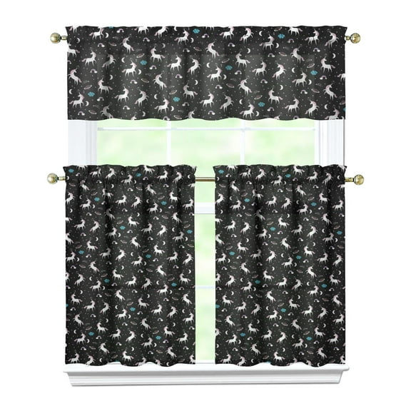 Colorful Cartoon Kitchen Curtains Set of 3 - Whimsical Graffiti Animals & Stars Design, Rod Pocket Short Curtains for Children's Room or Caf
