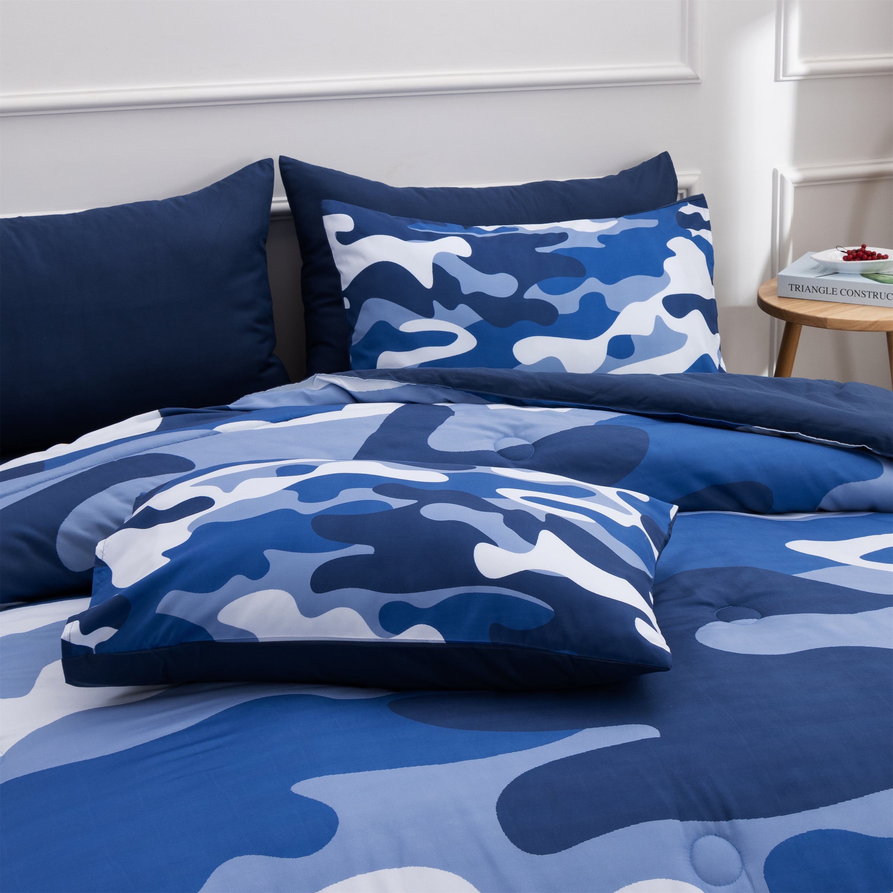 Btargot 3PCS Blue Camouflage Bedding Comforter Set Queen Boys Girls Camo Ultra Soft Dorm Bed Sets
