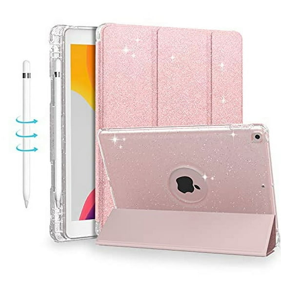 Sevrok Case for iPad 9th Generation / iPad 8th Generation / iPad 7th Generation (10.2 Inch, 2021/2020/2019 Model) - Slim Folio Smart Glitter Sparkly Shiny Clear Shockproof Protective Cover