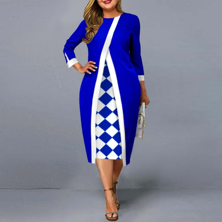Royal blue and white dress sale plus size