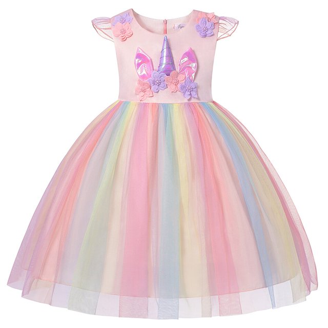 Vestido de unicornio para niña, disfraz de princesa con arcoíris y flores, fantasía para fiesta de cumpleaños, Halloween Fivean unisex