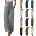 thumbnail image 7 of TrendOFT Womens Cotton Linen Palazzo Pants Flowy Wide Leg Beach Trousers with Pockets Casual Pants Green M, 7 of 7