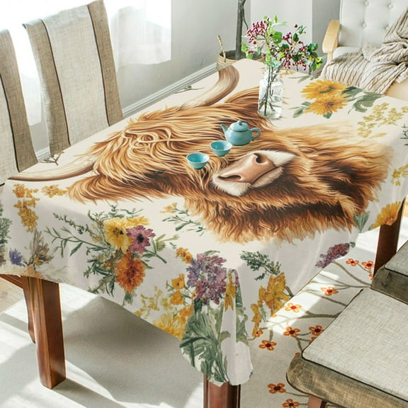 Yayeee Tablecloths 54" x 54" Rectangle Wrinkle Resistant Party Table Cover, Floral Cow
