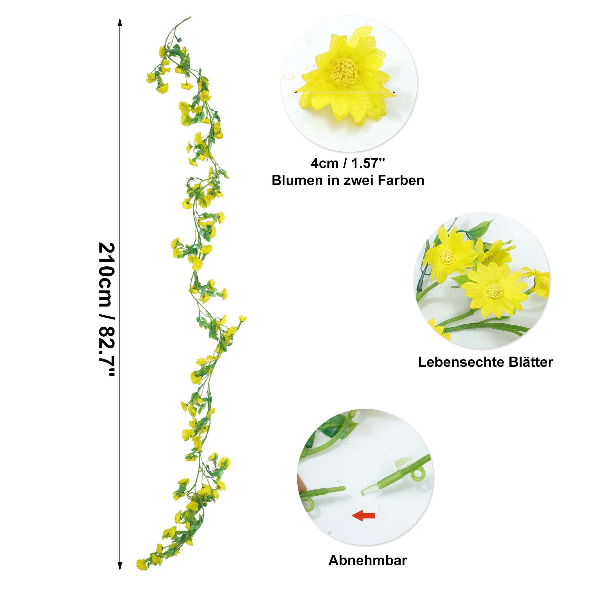 Unique Bargains 2pcs Artificial Flowers Hanging Vine 82.68" Plastic Garland Yellow