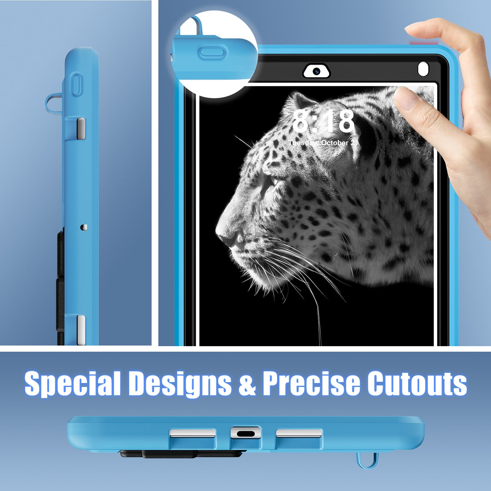 Allytechgroup Kids Case for Apple iPad 11th Generation 11" 2025 & iPad 10th Generation 10.9" 2022, Kids Friendly Heavy Duty Shockproof Tablet Case with Pencil Holder & Foldable Stand, Light Blue