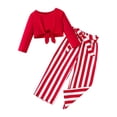 thumbnail image 1 of Odeerbi 1-7 Años Niñas Trajes de Navidad Tops de Algodón Con Nudo de Lazo Delantero de Manga Larga Pantalones de Pata Ancha A Rayas Conjunto de Dos Piezas, 1 of 5