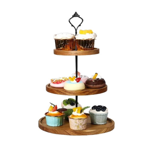 3 Tier Wooden Cupcake Stand, Tiered Display Stand Cupcake Plates, Dessert Cookie Serving Tray Acacia Wood Cake Stand for Wedding Birthday Afternoon Tea Party Christmas Decorations