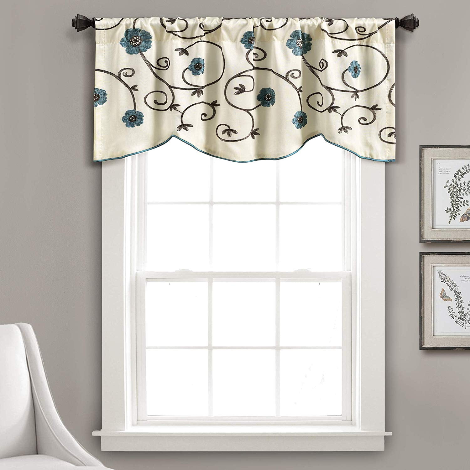 Royal Garden Floral Window Kitchen Curtain Valance, 18” x 42”, Blue
