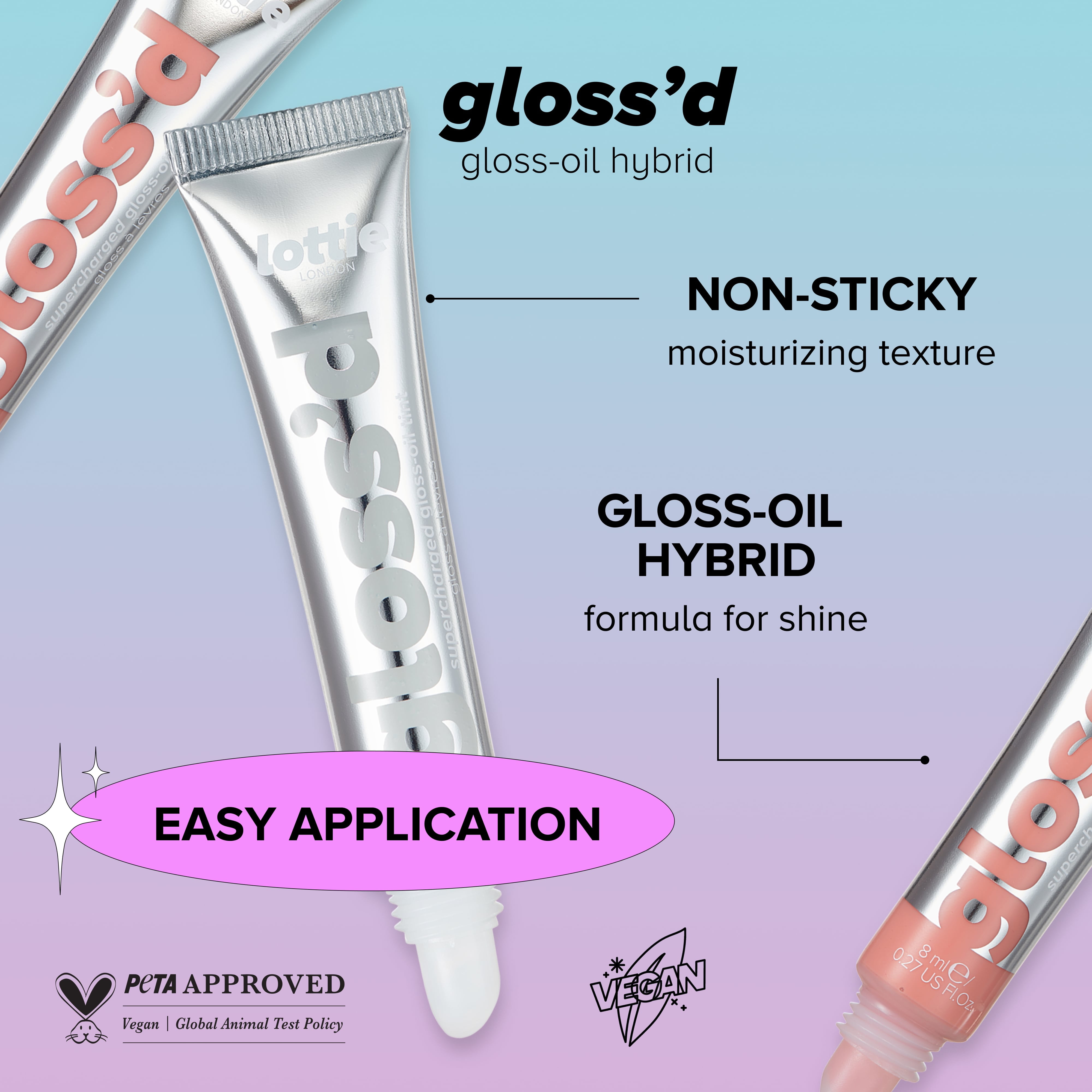 Lottie London Gloss'd, 100% Vegan Lip Gloss, Drenched, 0.27 fl oz