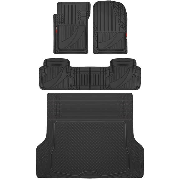 Motor Trend Premium FlexTough™ Advanced Performance Rubber Car Floor Mats with Trunk Mat Cargo Liner, Front & Rear Combo Set fits Most Car SUV Van Coupe Sedan, Heavy Duty All Weather Trim To Fit