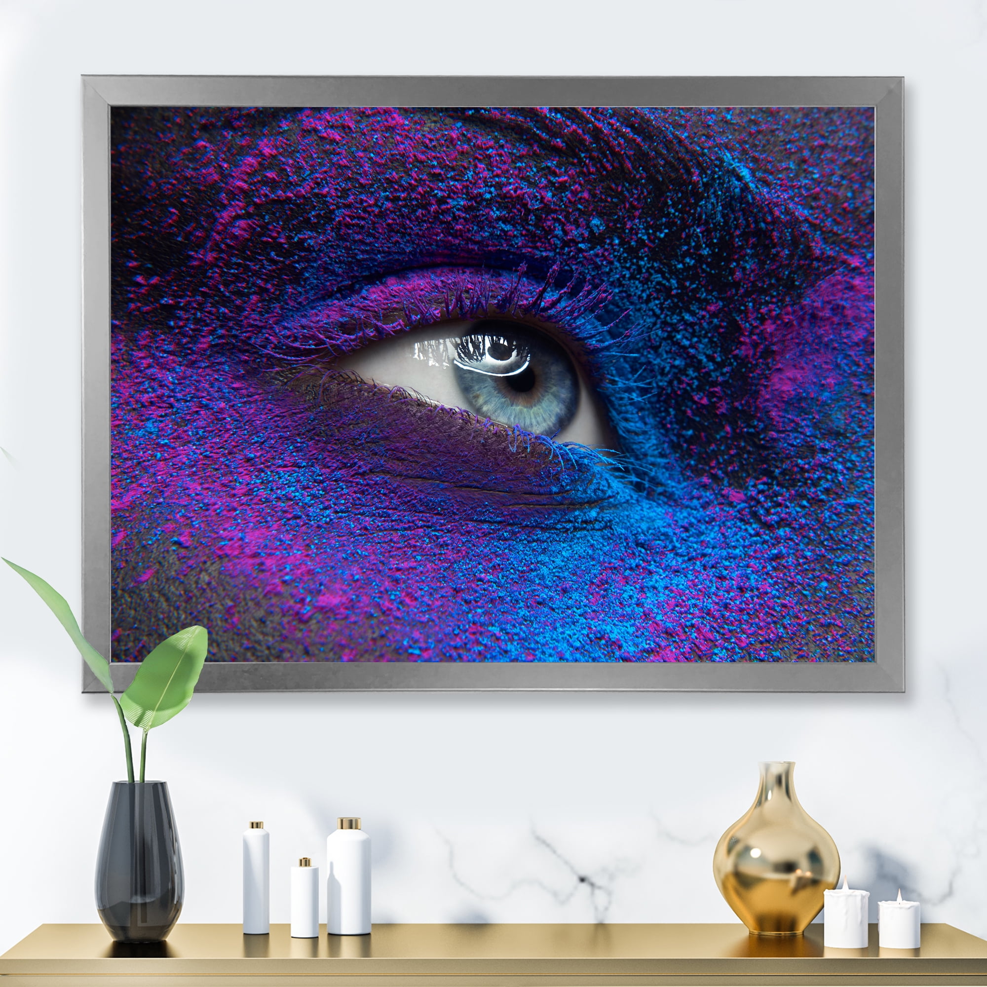 Designart 'Woman Eye With Dry Paint Dust Pigment On Face' Modern Framed Art Print
