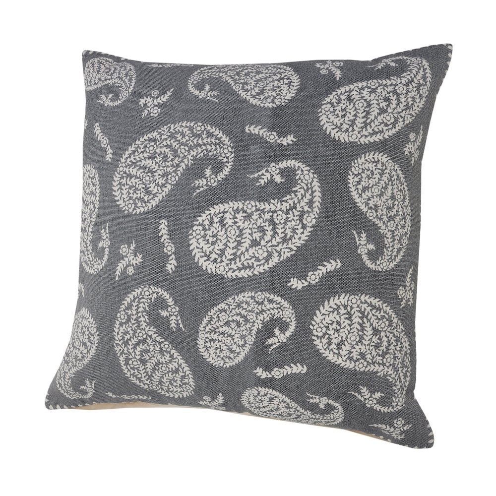 LR Home Ox Bay Hand-Woven Gray/White Paisley All-Natural Cotton Pillow Cover