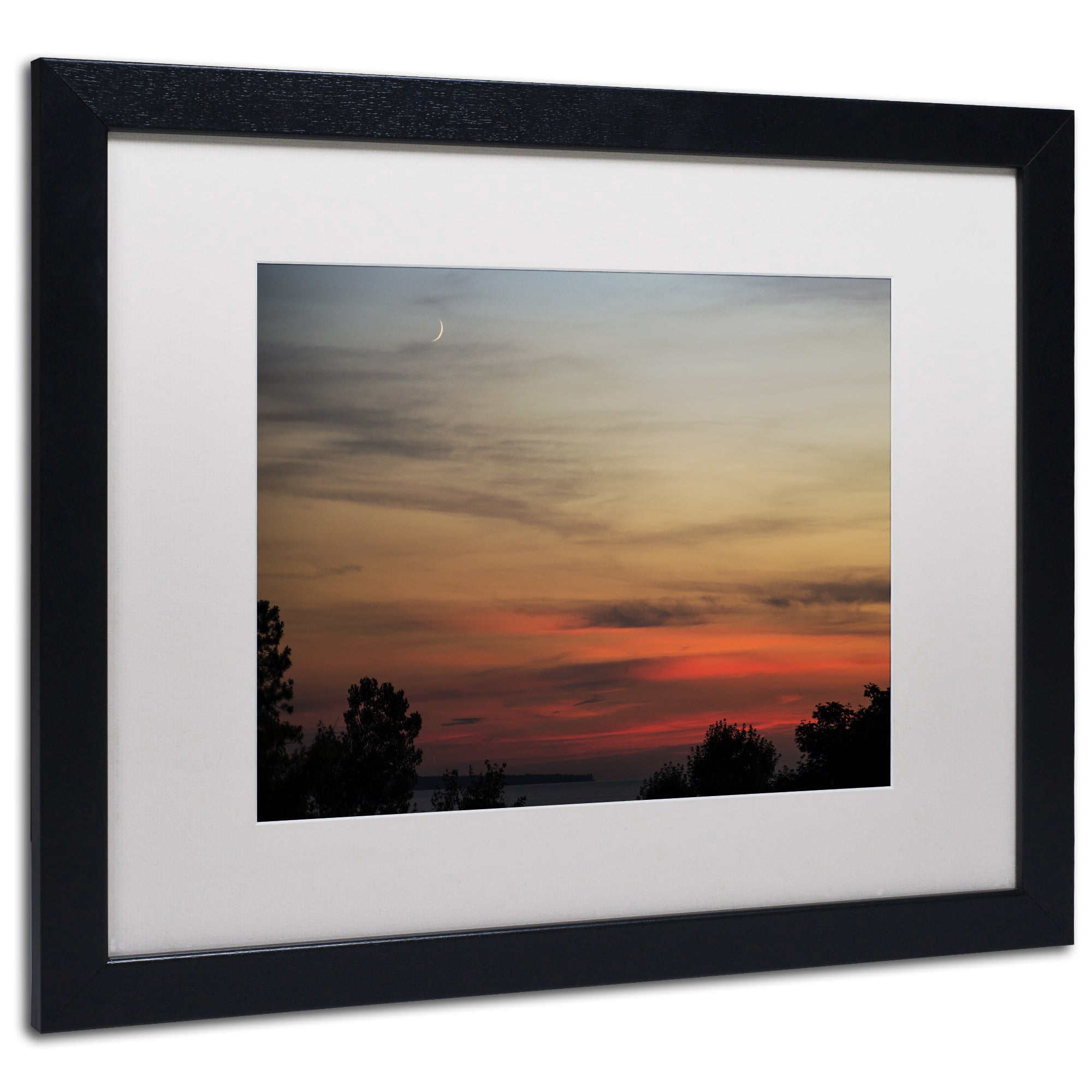Trademark Fine Art "New Moon Sunset" Canvas Art by Kurt Shaffer, White Matte, Wood Frame