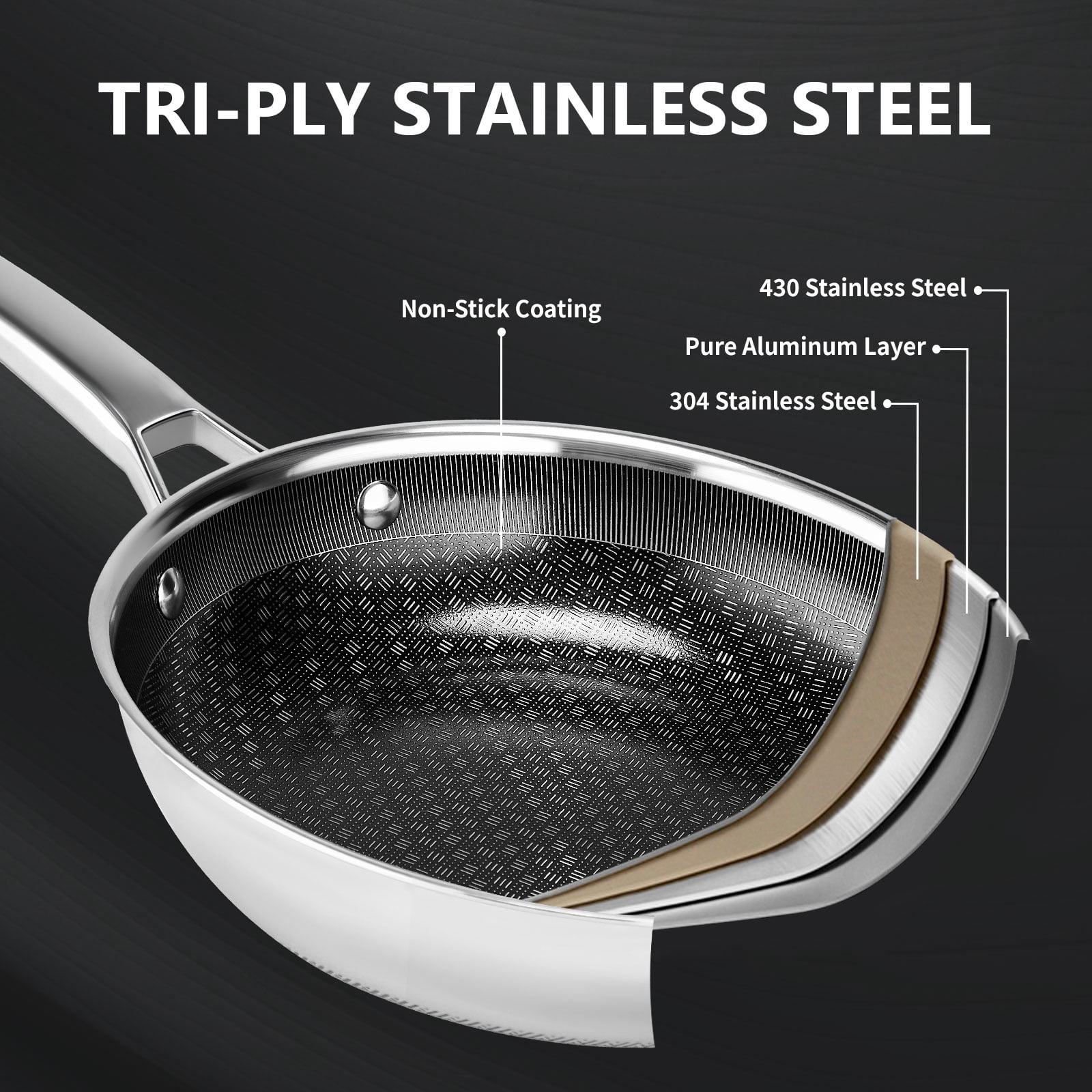 Ktaxon 10-Inch Stainless Steel Pan, Hybrid Nonstick Frying Pan, Skillet, 3-Ply Cookware, Dishwasher & Oven Safe