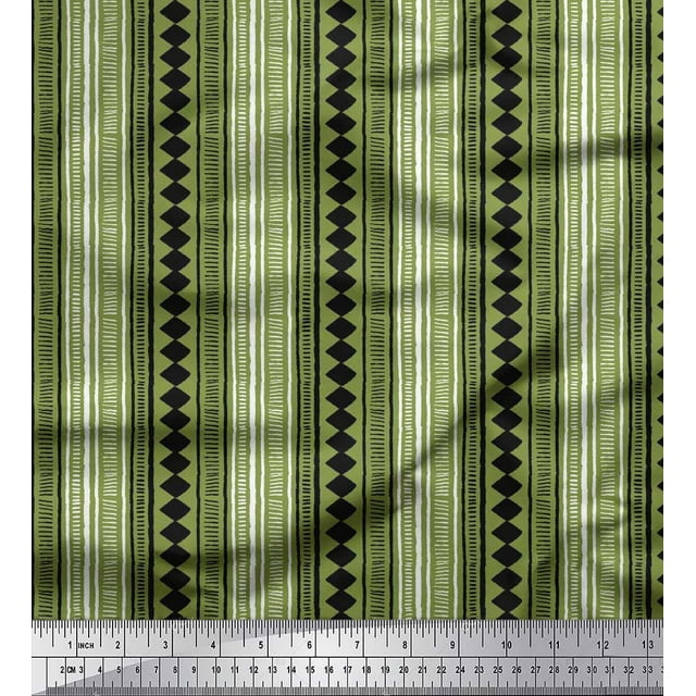 Soimoi Poly Georgette Fabric Stripe & Diamond Block Print Fabric by The Yard 52 Inch Wide