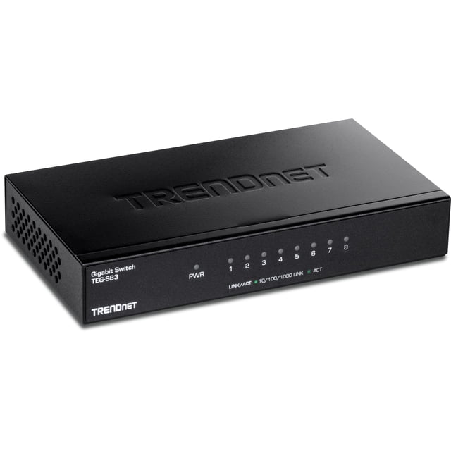 Conmutador de escritorio TRENDnet TEG-S83 de 8 puertos Gigabit RJ-45 negro