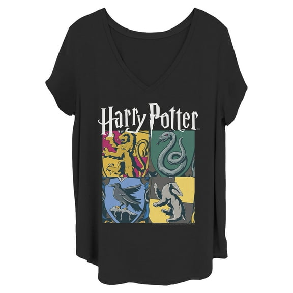 Women's Harry Potter Hogwarts Houses Vintage Collage Graphic T-Shirt