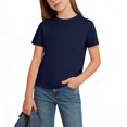 thumbnail image 4 of hoksml Big Kids Solid Color T-Shirt Short Sleeve Round Neck Cotton Top Comfortable Casual Tee for Boys and Girls, 4 of 7