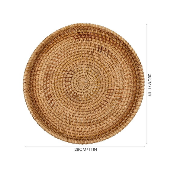 LEORX Large Circular Tray Rattan Serving Tray Light Brown for Household Use 1Pack