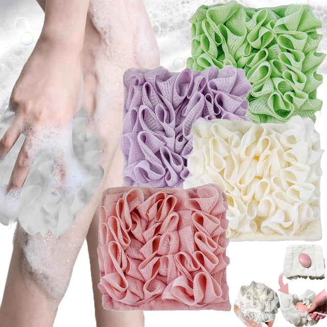 The Leeffa, Loufee Loofah Washcloth, The Leeffa Soft Loofah and Washcloth, 2 en 1 esponja de lufa de baño, esponja de ducha con cordón, limpiador de espalda Luffa para ducha (4PCS-B)
