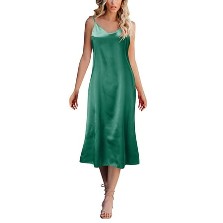 Akiihool Womens Nightgown Dress Women s Loose Full Slips Lace Nightgown Chemise Sleepwear Cotton Lingerie (Green M)