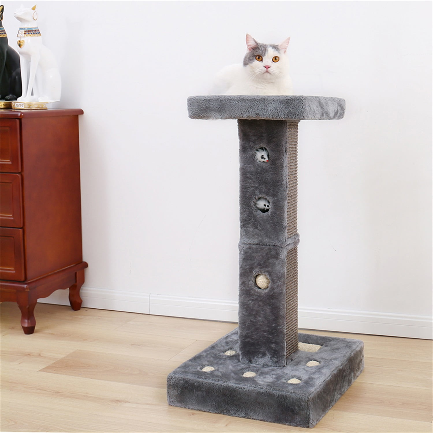 Pefilos 33" Cat Scratching Post for Large Cats with Bed Tall Cat Scratching Post for Furniture Covered with Natural Sisal Rope Square Cat Tower for Indoor Cats, Gray Pefilos 33" Cat Scratching Post for Large Cats with Bed Tall Cat Scratching Post for Furniture Covered with Natural Sisal Rope Square Cat Tower for Indoor Cats, Gray