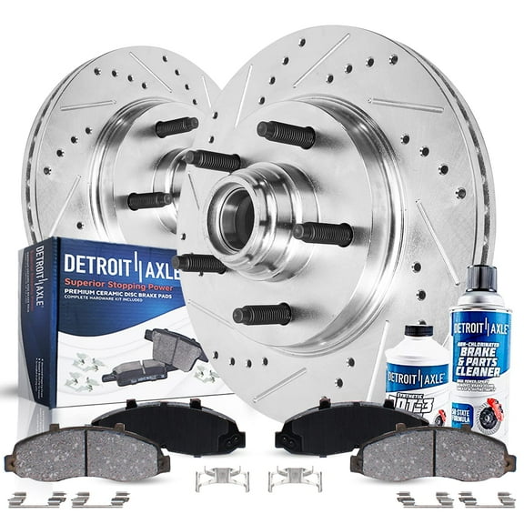 Detroit Axle - 2WD Front Brake Kit for 00-04 Ford F-150 Lincoln Blackwood Drilled & Slotted Brake Rotors Replacement 2000 2001 2002 2003 2004 Ceramic Brakes Pads 5 Lugs