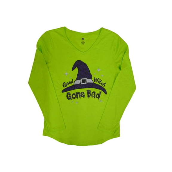 Happy Halloween Womens Neon Green Good Witch Gone Bad T-Shirt Glittery Tee S
