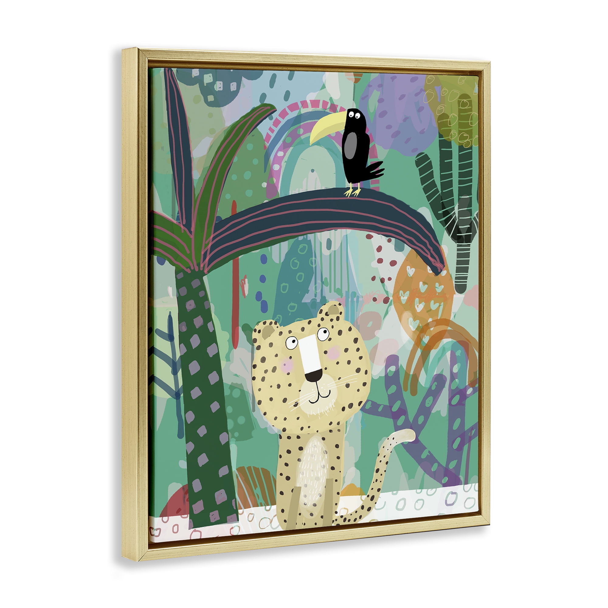 Jungle Cheetah & Toucan Gold Framed Floater Canvas Wall Art, design by Carla Daly