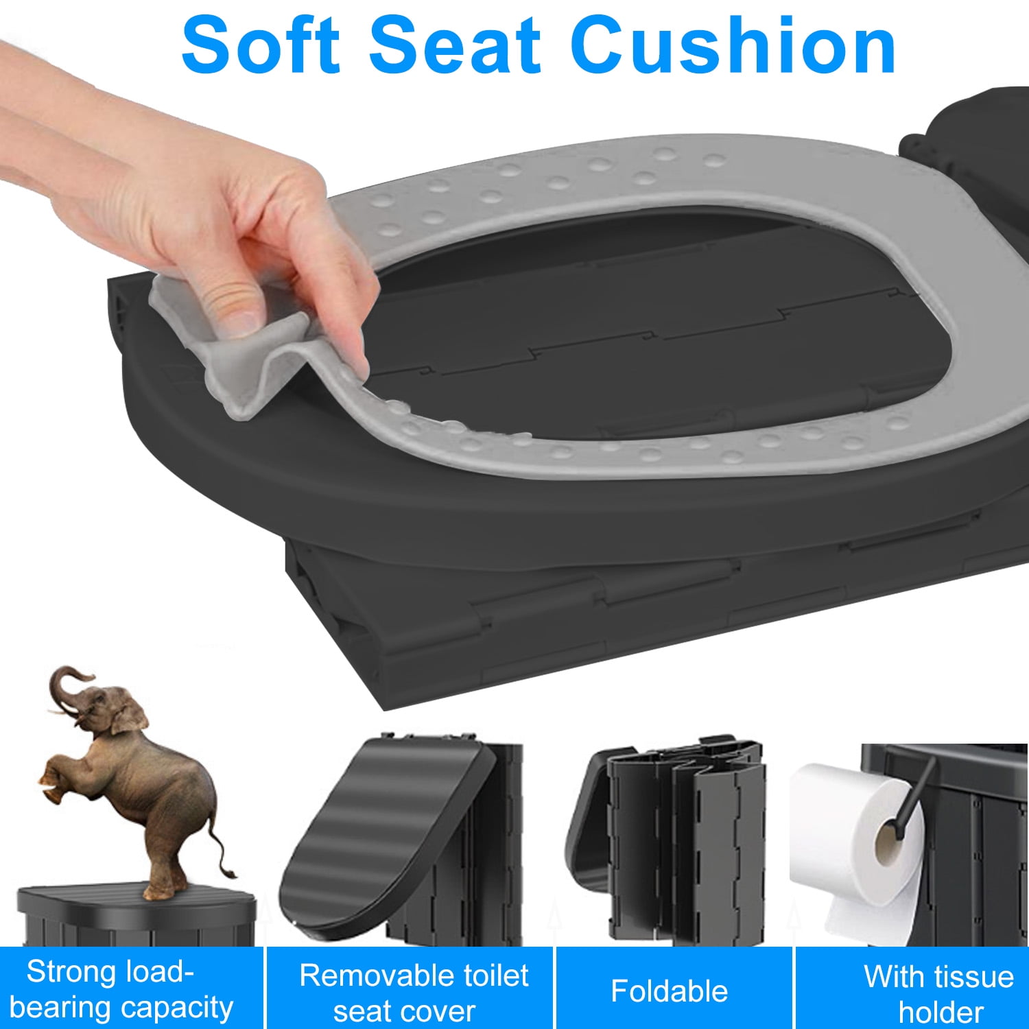 Portale Foldable Camping Toilet Set with Privacy Tent, Black