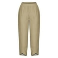 thumbnail image 4 of SELONE Pull on Work Pants for Women Mid Waist Plus Size Lounge Pants Cropped Trouser Pants Loose Casual Beach Pants Solid Soft Straight Leg Lightweight Comfy Khaki 3XL Breathable Summer Clothes, 4 of 5