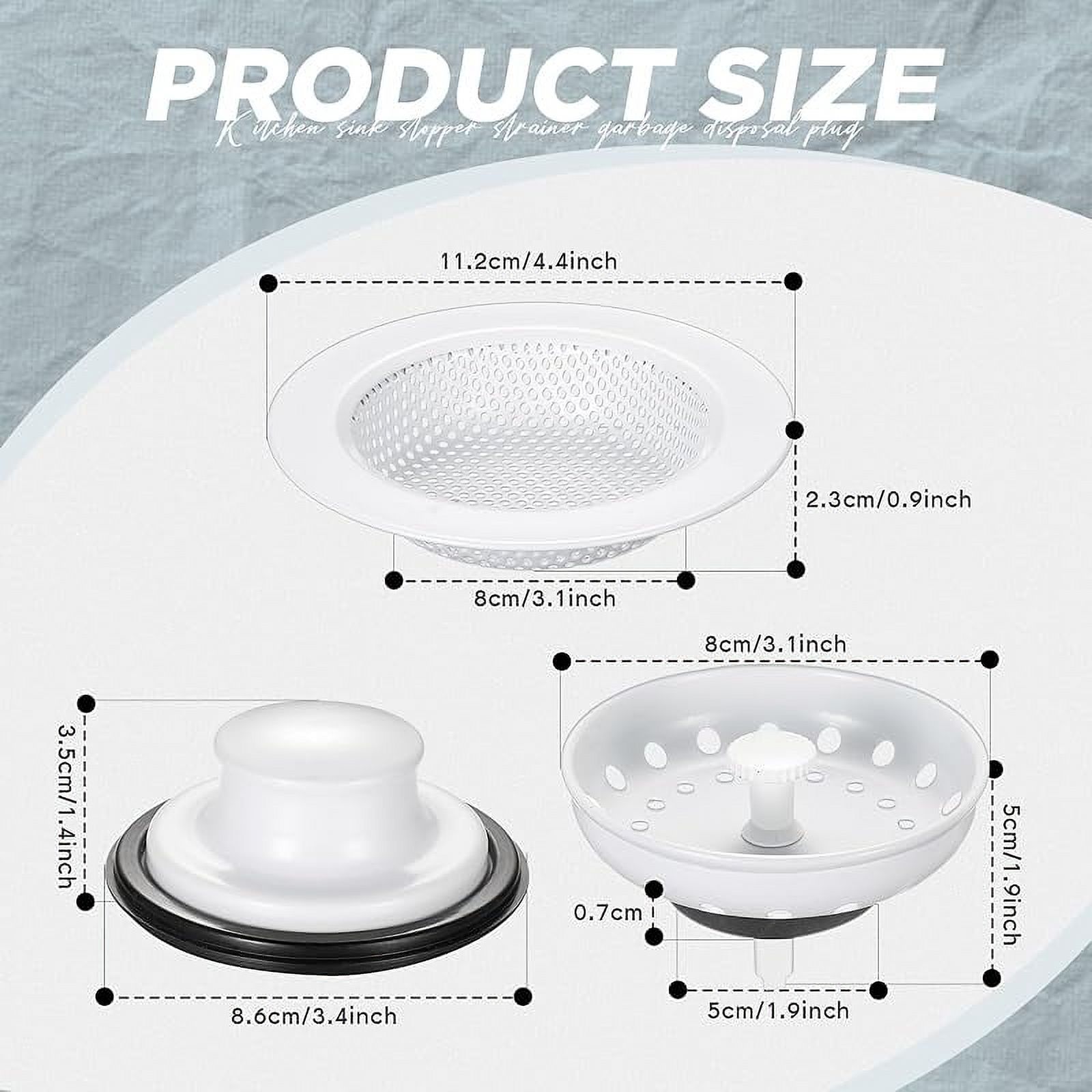 Mudder 3 Pcs Kitchen Sink Drain Strainer and Stopper Stainless Steel Garbage Disposal Plug with Handle Universal Anti-Clogging Kitchen Sink Filter Sieve Basket Strainer (Silver)