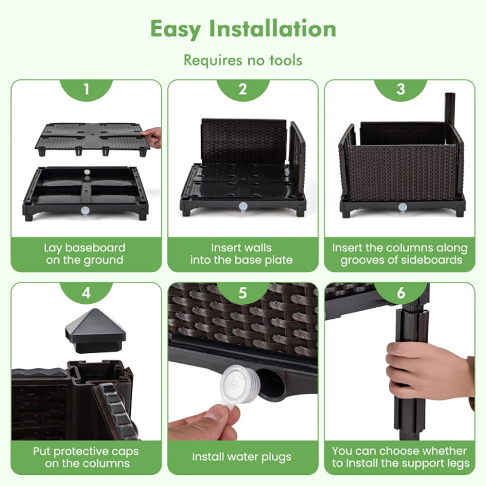 Aimee Lii 2 Set Elevated Plastic Raised Garden Bed Planter Kit for Flower Vegetable Grow, Planter Box Raised Garden Beds Outdoor with Legs, Brown