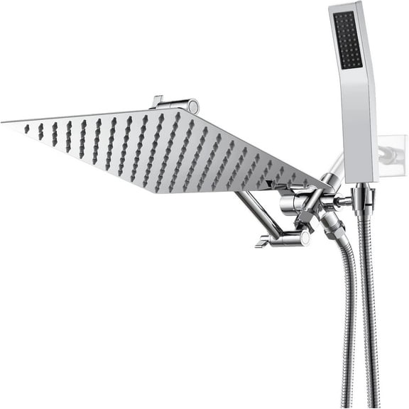 10 Inch (All Metal) Rain Shower Head With Handheld, High Pressure Dual Shower Head Combo With Adjustable Extension Arm, 60" Flexible Hose, 3-Way Diverter - Height/Angle Adjustable(Chrome)