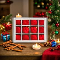 12-Piece Flocked Christmas Ornament Balls, 2.36-Inch Brown Vintage-Style Xmas Tree Hanging Decorations with Metal Hooks and Ropes