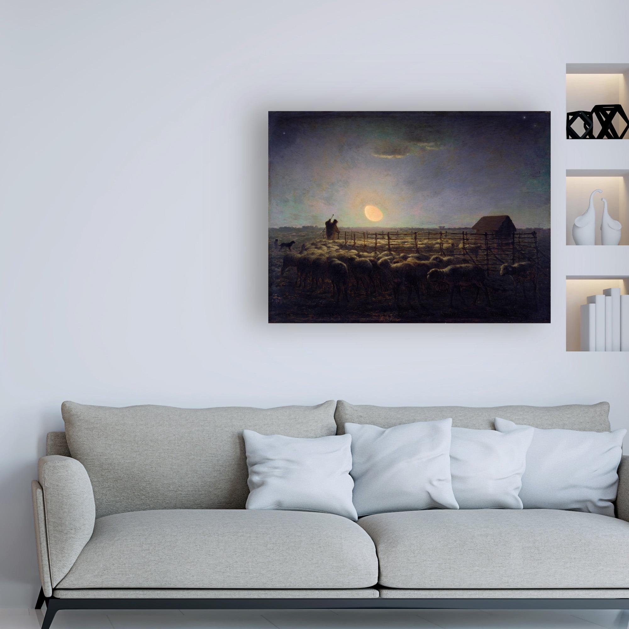 Jean-Francois Millet 'The Sheepfold, Moonlight' Canvas Art