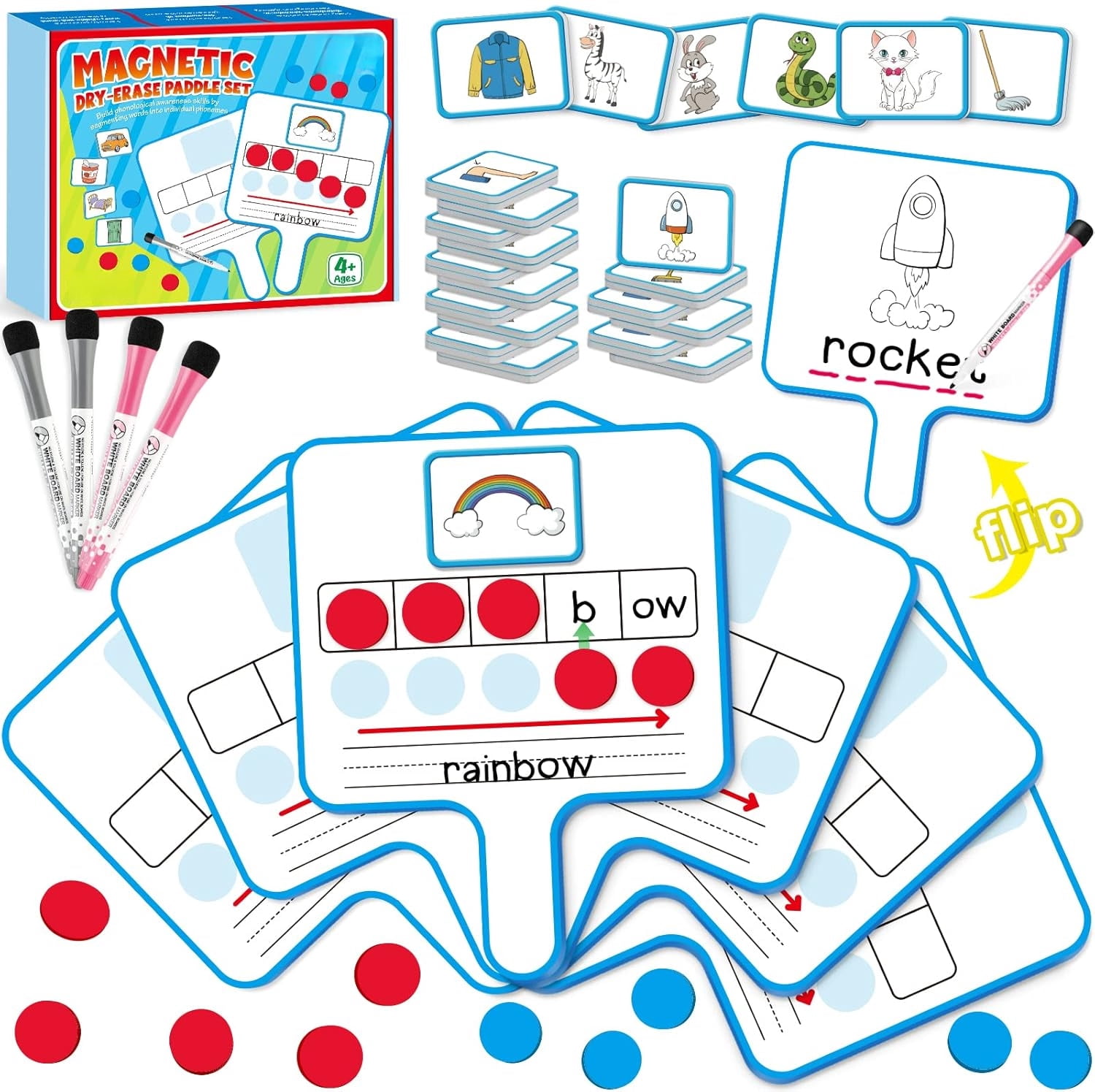 Phonemic Awareness,Speech Therapy Magnetic Dry Erase Board Phonics Game, Elkonin Box Preschool Kindergarten Classroom Must Have,Letter Sound Science Reading Manipulative Homeschool Supplies