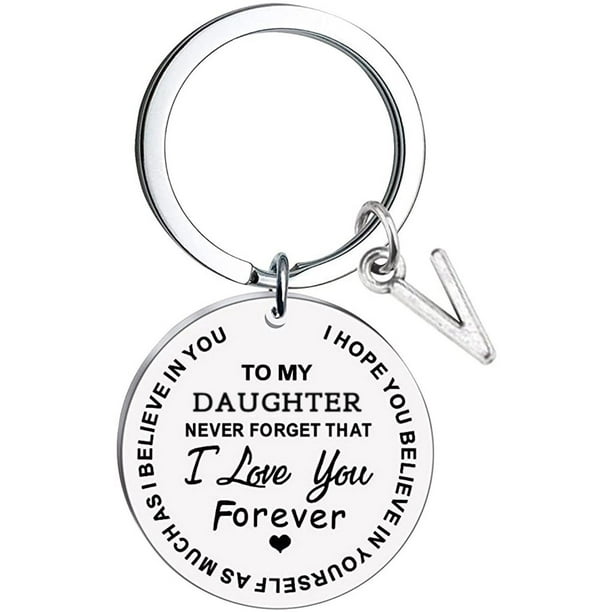 Llaveros para mujer, llavero de billetera, llavero de auto, llavero lindo para mi hija, llavero de acero inoxidable con mensaje inicial, apellido, 26 letras, llavero familiar inspirador, llavero con l