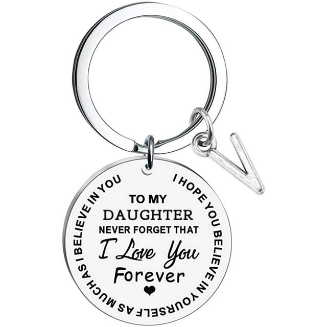 TIMIFIS Key Chain To My Daughter Message Keychain Stainless Steel Initial Last Name 26 Letter Family Inspirational Keychain Gift Valentine'S Day Gift