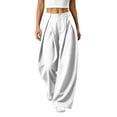 thumbnail image 2 of BRELIL Women's High Waisted Wide Leg Sweatpants Flowy Casual Loose Palazzo Pants Trousers Fall Winter Outfits Streetwear Workout, White L, 2 of 7