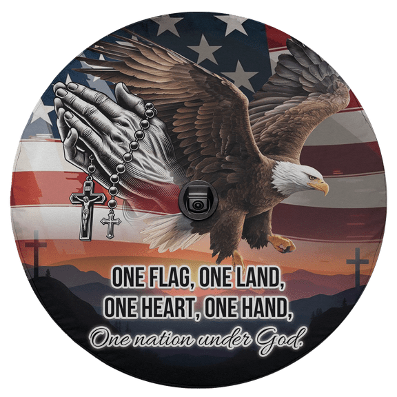 Lotusprinthandmade America US Flag Eagle One Nation Patriotic Spirit Spare Tire Cover With Backup Camera Hole 6 Sizes (27 in.)