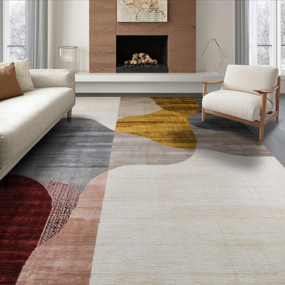 ODIKA 8'x10' Washable Area Rug Non-Shedding, Easy Care, Media Large Abstract Tone Brushstroke Bold Marbled Grey Livingroom for King Size Bedroom Under Bed, Master Suite