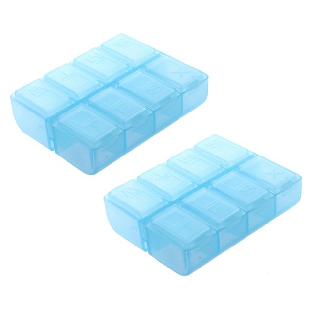 2X Plastico Rectangular 8 Compartimentos Caja de Pildora Medicina de 7 Dias Azul